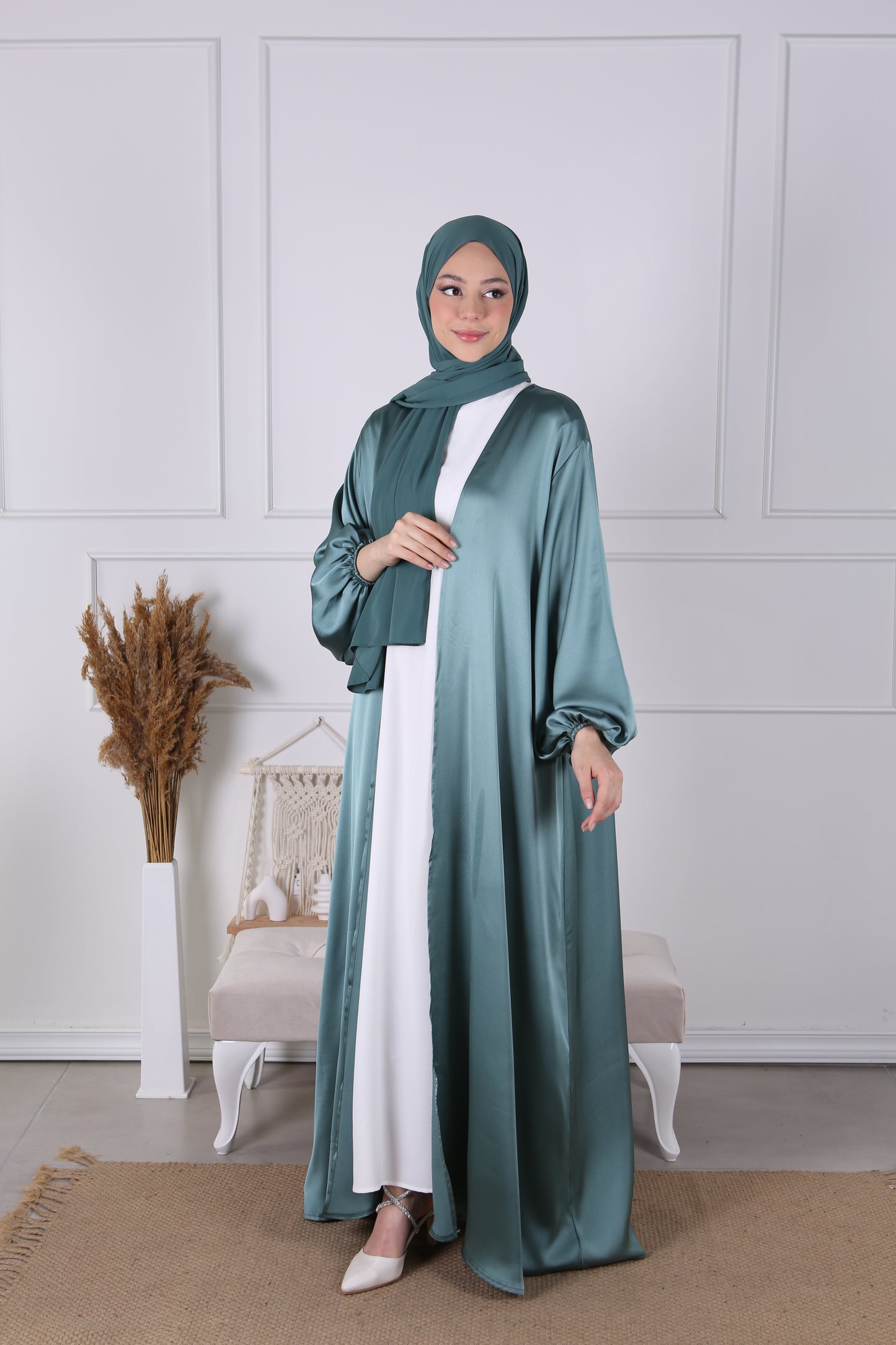 Kimono satiné turquoise