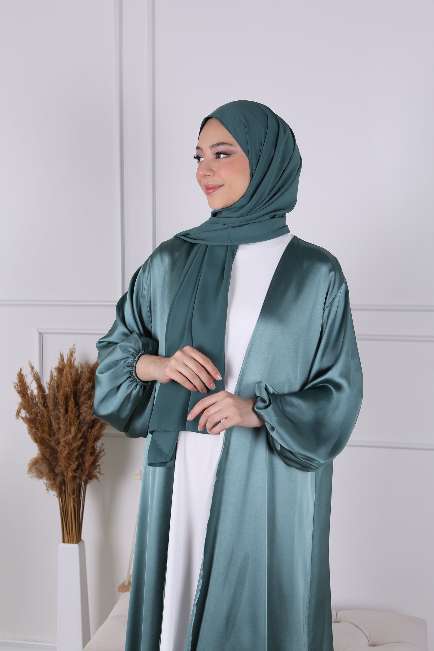 Kimono satiné turquoise