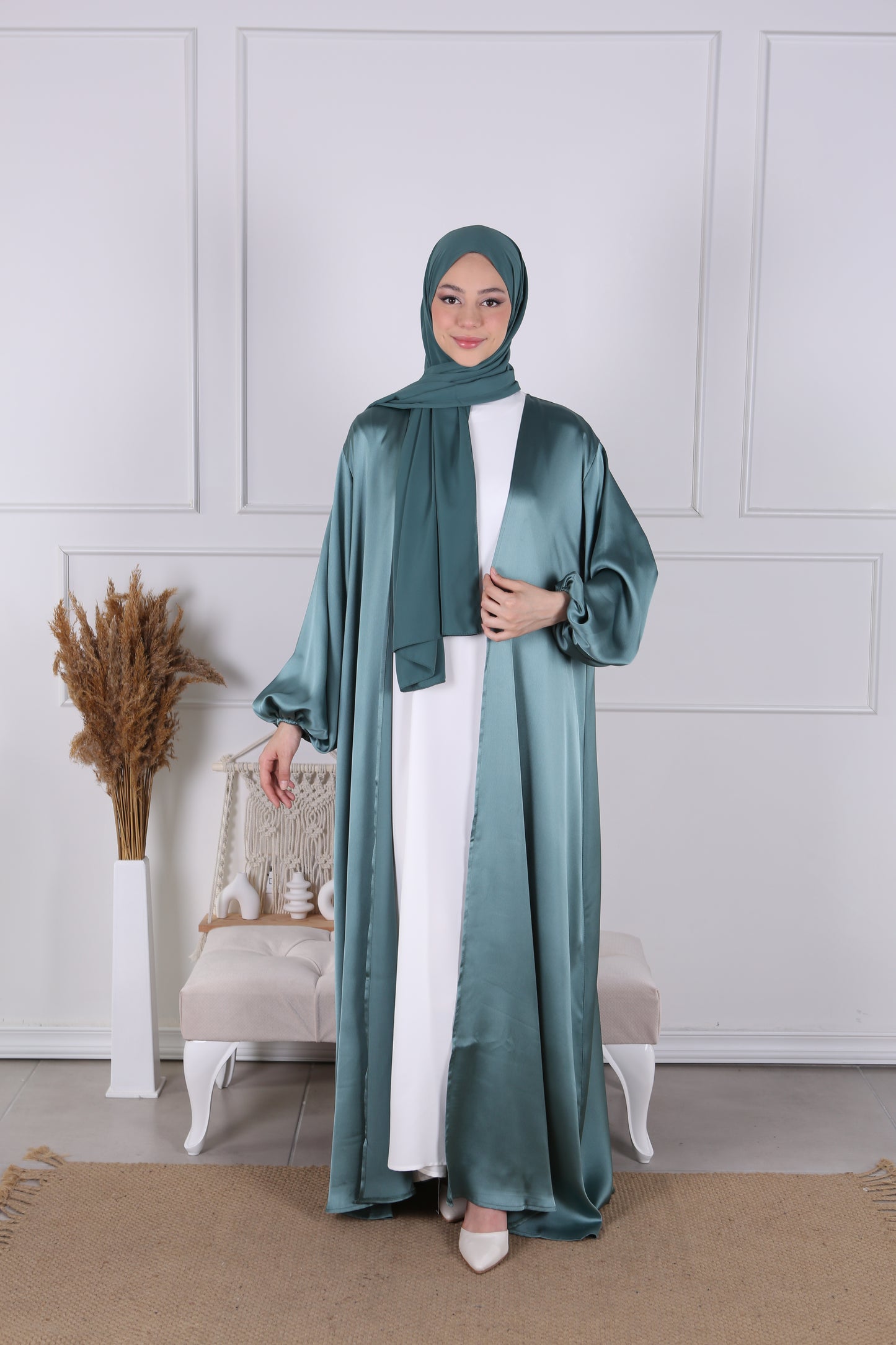 Kimono satiné turquoise